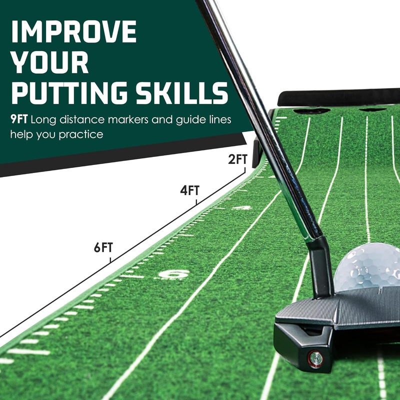 ROPODA ساحة Putting جولف بطول 9 أقدام، سجادة Putting محمولة للمنزل والمكتب مع وظيفة إعادة الكرة التلقائية، مساعد تدريب Putting للجولف للاستخدام الداخلي والخارجي، كلاسيكي أو مع مرآة Putting - Image 5